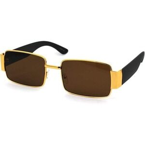 Rectangle Sunglasses Gold Frame Brown Lens Fashion Trendy Sun Glasses Street New